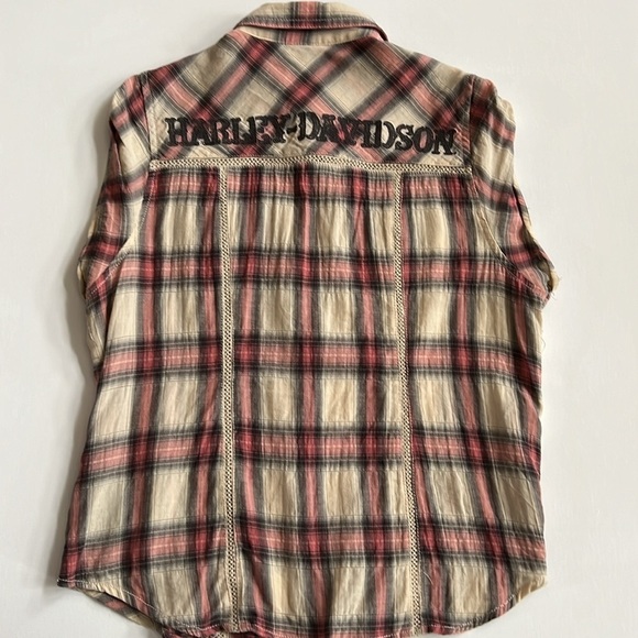Harley Davidson Short Sleeve Pink Plaid Button Down Shirt - Picture 7 of 9